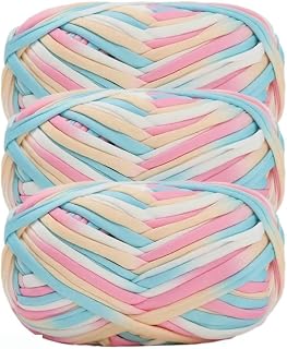2 Packs Elastic Crochet Fabric T-Shirt Yarn Yarn Thick Polyester Fabric Ribbon for Hand Knitting for Bags/Baskets/Carpets - Candy Rainbow