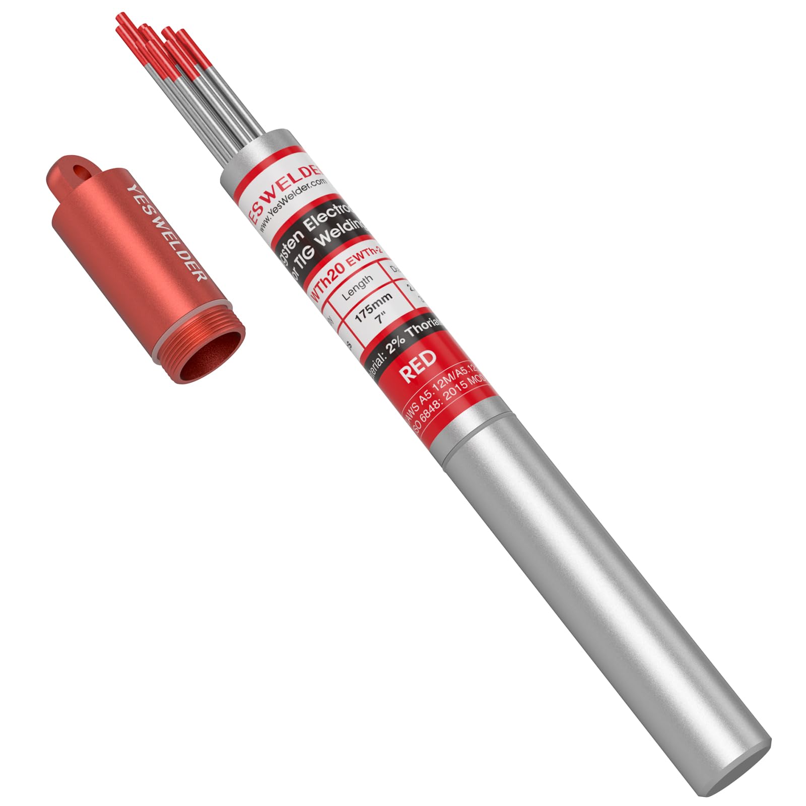 YESWELDER TIG Welding Tungsten Electrode Red Tip | 10-pk 3/32" x 7" Red WT20/EWT