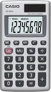 Casio HS-8VA Mini 6-Function Calculator | Large 8-digit LCD, solar with battery backup, portable pocket size standard function