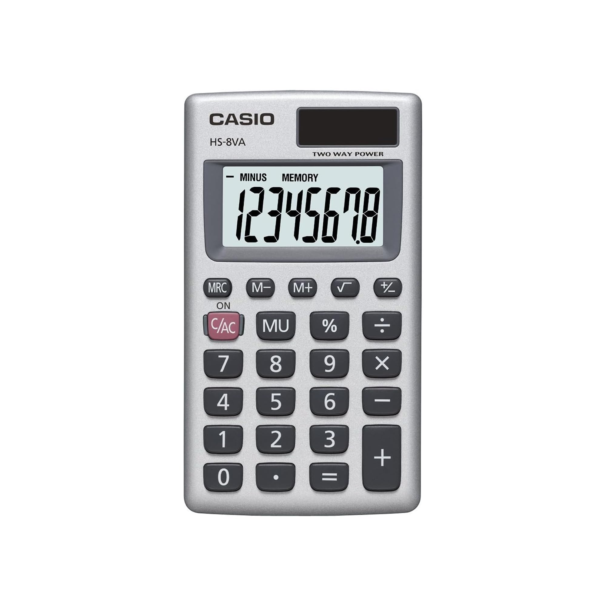 Casio HS-8VA Mini 6-Function Calculator | Large 8-digit LCD, solar with battery 