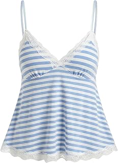 SOLY HUX Womens Y2K Lace Cami Striped Cute Babydoll Tops