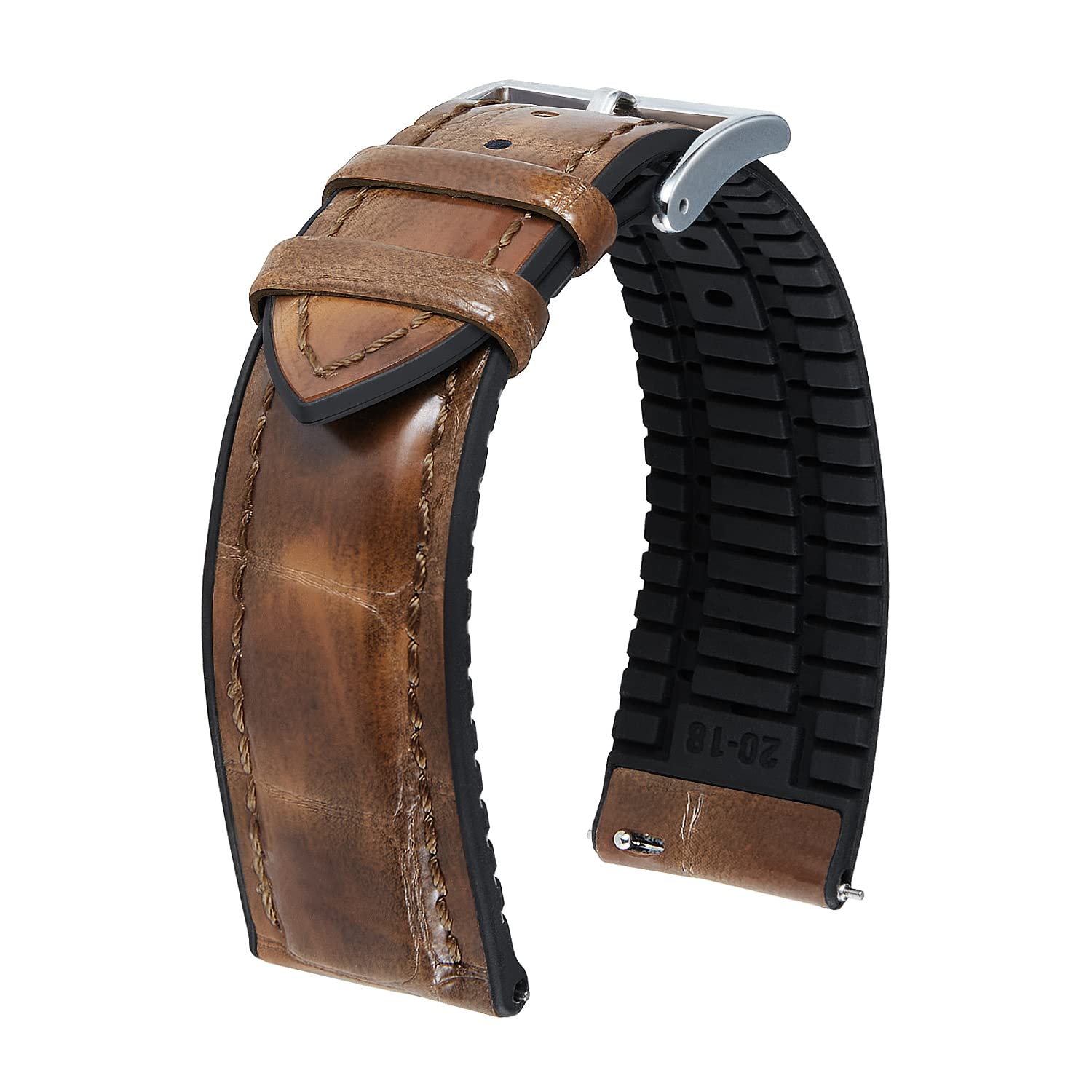 BINLUN Bracelet Montre en Cuir Motif Alligator et Silicone Hybrid Remplacement B