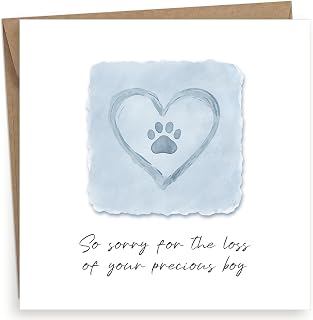 EverKind Pet Loss Sympathy Card – So Sorry for the Loss of Your Precious Boy | Blue Paw Print Watercolour Design | Pet Bereavement & Condolence | Blank Inside | Kraft Envelope | Eco packaging