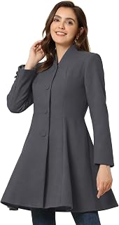 Allegra K Women's Single Breasted Pea Coat A Line Mid-Long Winter Overcoat