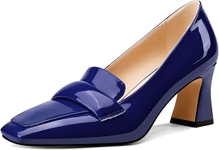 Castamere Women's Chunky Mid Width Square Heel Pointed Pumps Slip-on Office Dress Loafers Shoes 7CM Heels
