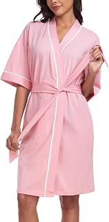 EA'S SECRET Women's 100% Cotton Summer Short Robes Lightweight Spa Robe Soft Knit Kimono Bathrobes with Pockets 1 PACK