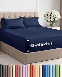 Extra Deep Twin Sheet Set - 4 Piece Breathable & Cooling Sheets - Navy Blue