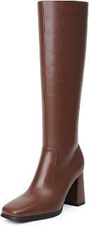 Modatope knee high boots for women chunky heel square toe knee high boots for women long side zipper boots