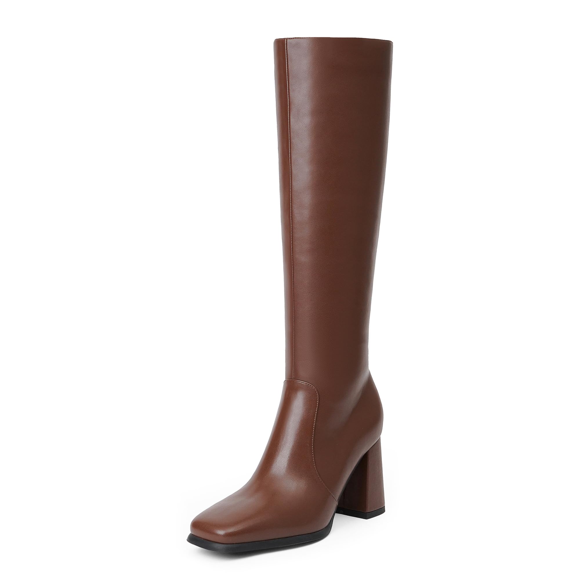 Modatope knee high boots for women chunky heel square toe knee high boots for wo