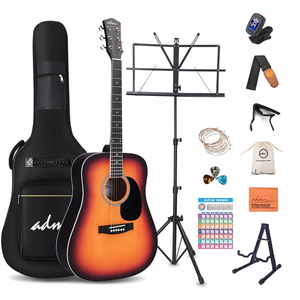 ADM Dreadnought Acoustic Guitar Kit with Free Lesson for Beginner Adult Teen Ful