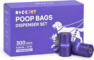 HICC PET Dog Poop Bags with Dispenser, 300 Counts, Unscented