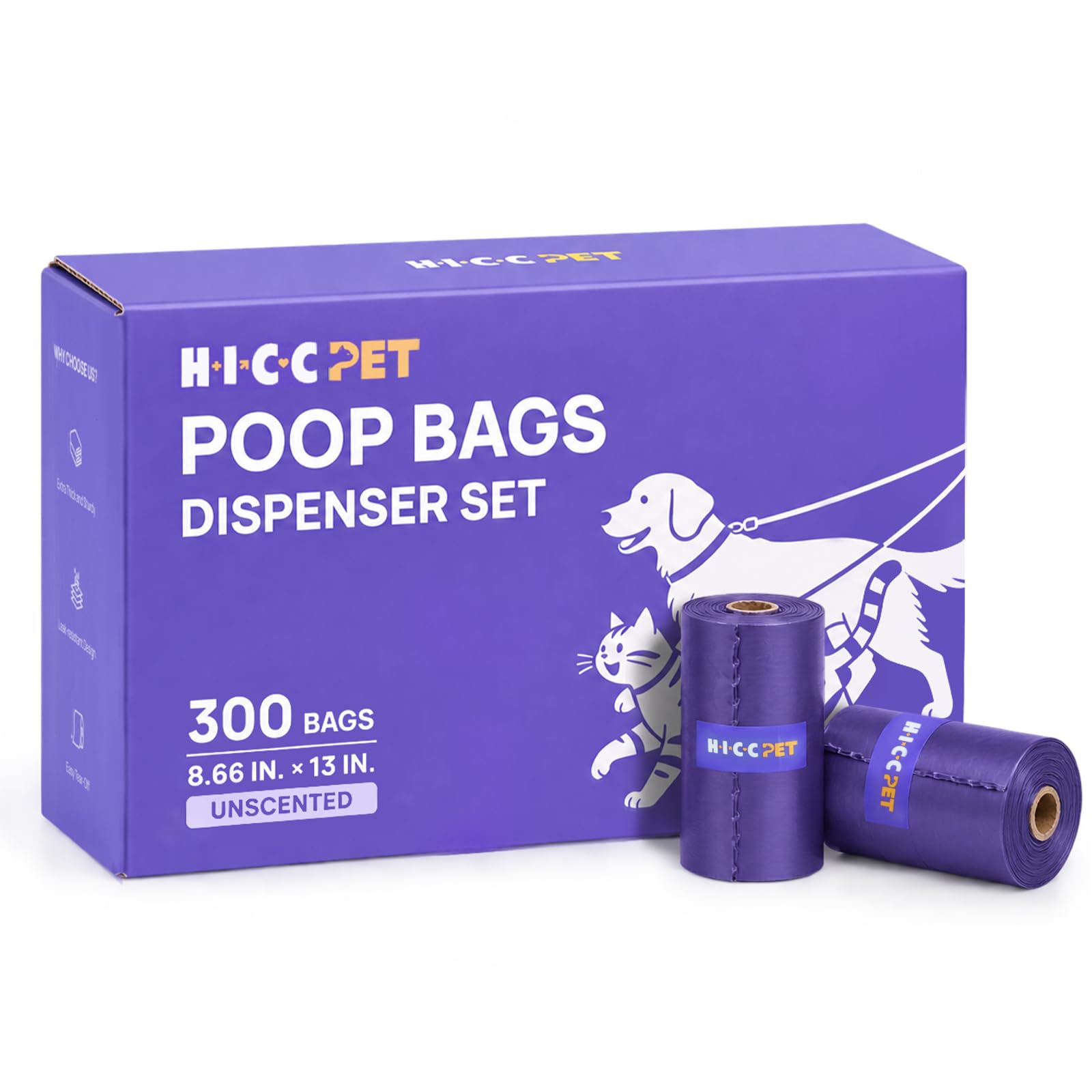 HICC PET Dog Poop Bags with Dispenser, 300 Counts, Unscented