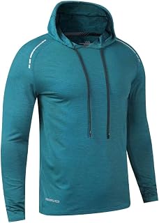Muscle Alive Men's Long Sleeve Hooded Sweatshirt Elastic Lightweight Sweatshirts Polyester and Spandex