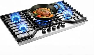 36 Inch Built-in Gas Cooktop 5 Italy SABAF Sealed Burners 40400 BTU | Stainless Steel Propane Stove Top, NG/LPG Convertible, Cast Iron Grates, ETL Certified