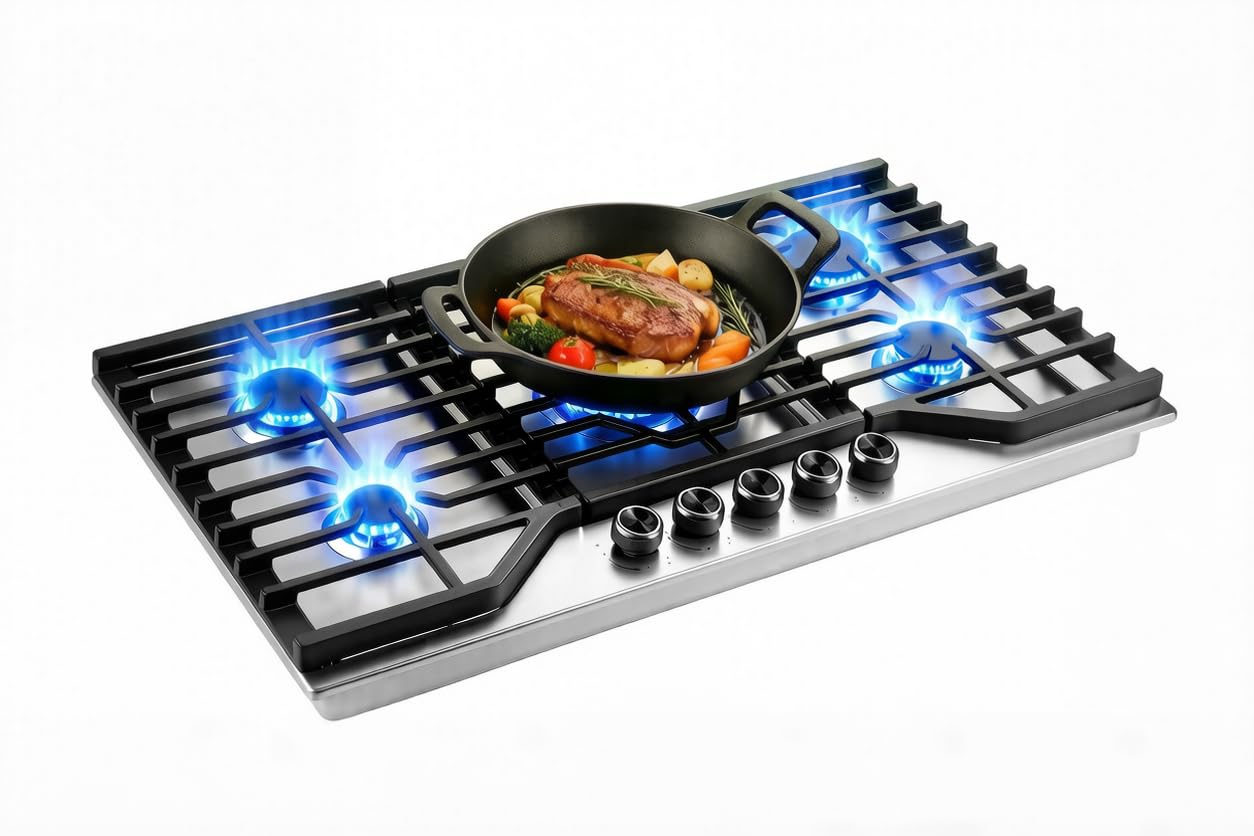 36 Inch Built-in Gas Cooktop 5 Italy SABAF Sealed Burners 40400 BTU | Stainless 