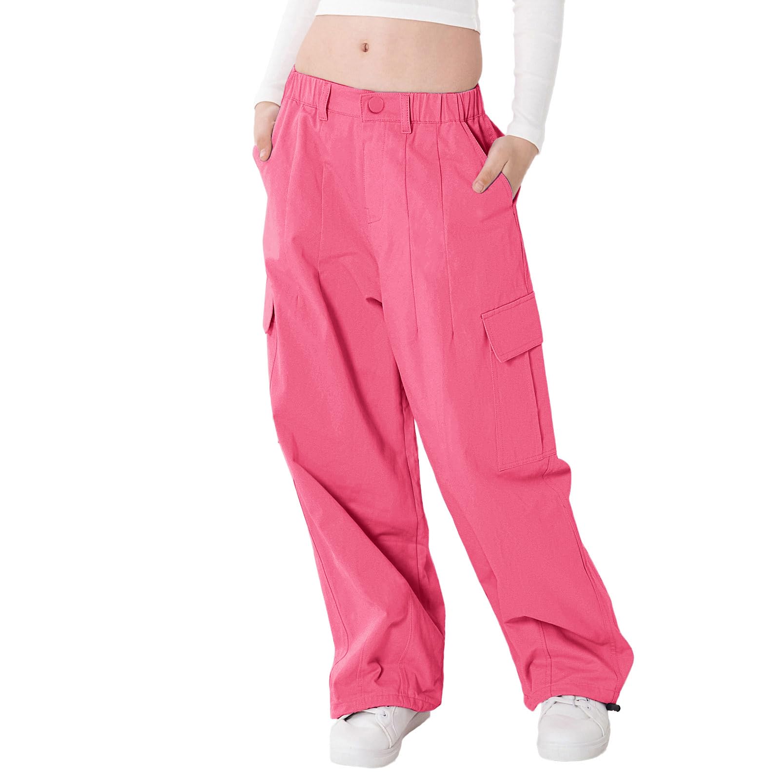Rolanko Girls Wide Leg Cargo Pants Streetwear Kids Trousers With Pockets Fashion