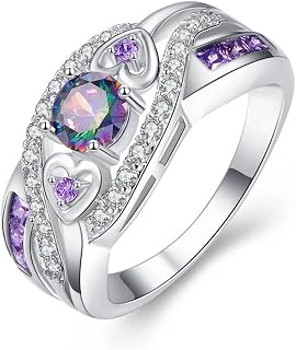 White Gold Plated Purple Cubic Zirconia Heart Design Engagement Rings Engagement Rings Engagement Rings Wedding Wedding Party Anniversary Valentine's Day