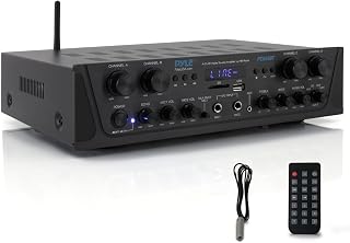 Pyle 4-Channel Audio Amplifier with Bluetooth - Home Stereo Receiver w/ 500W Max Power - Commercial or Karaoke - Dual Mic Input with Echo, Vol, Talk-Over - AUX In - Sub Out - USB-A MP3 Player, AM/FM
