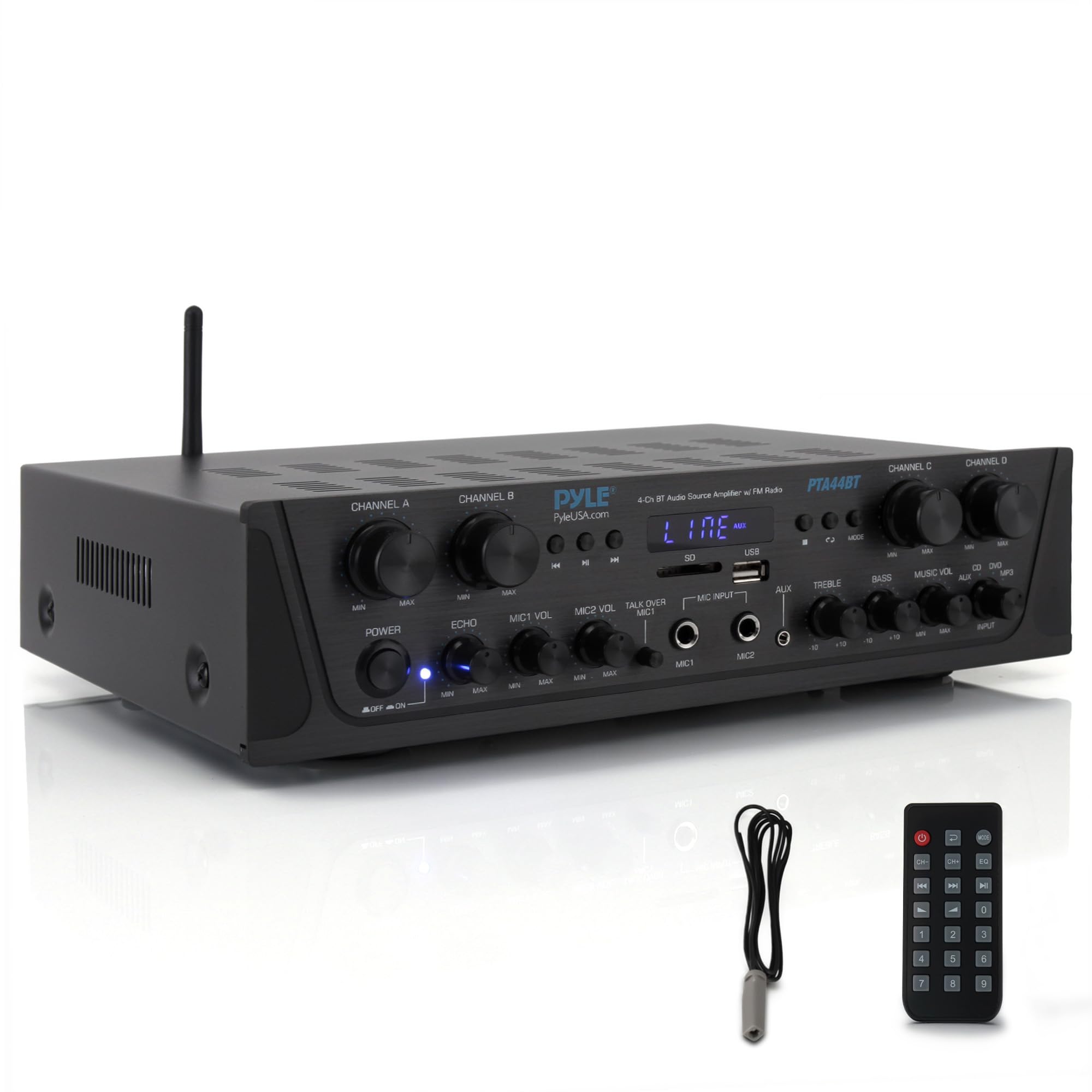 Pyle 4-Channel Audio Amplifier with Bluetooth - Home Stereo Receiver w/ 500W Max