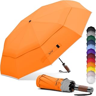 Royal Walk 防風折りたたみトラベル傘 コンパクトで丈夫な豪華な本物の木製ハンドル 自動開閉通気ダブルキャノピー 男女兼用