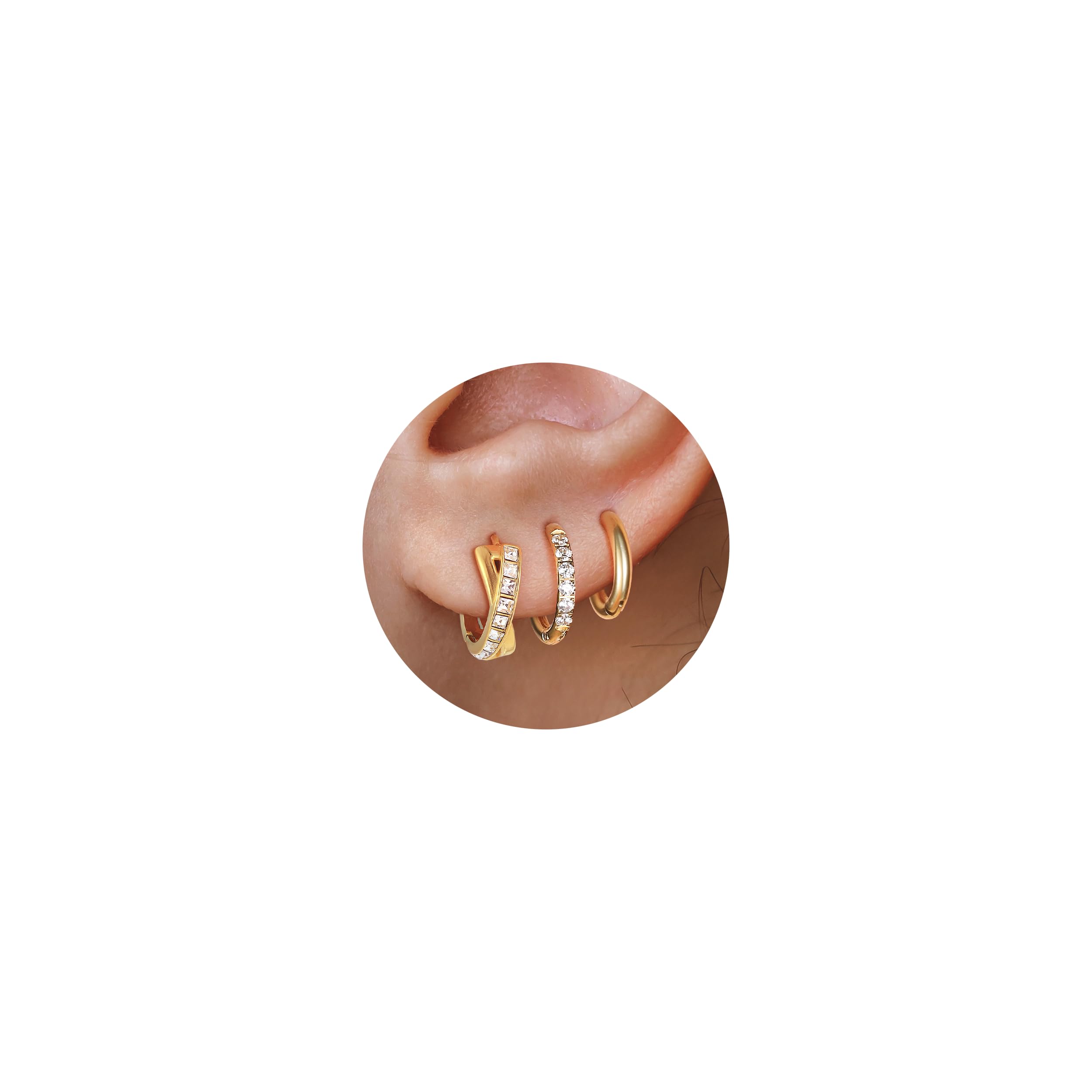 Surgical Steel Small Gold Huggie Hoop Earrings for Women CZ Hypoallergenic