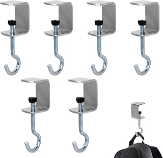 6pcs Desk Bag Hooks, Portable Purse Hook for Table Adjustable Handbag Hanger for Desk Heavy Duty Clamp-on Desktop Table Mount Hooks Holder for Hanging Bags, Backpack, Headphone Storage