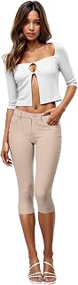 Hybrid & Company Women's Ultra Stretch Mid Rise Skinny Capri Pants with Pockets