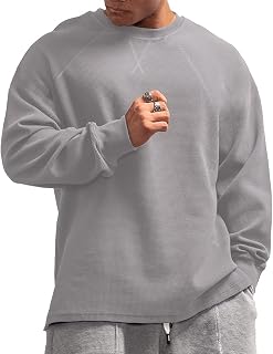 Muscle Alive Men's Basic Long-Sleeved T-Shirt Waffle Sweatshirt Lose Weight Training Sweater Sweater Crew Neck