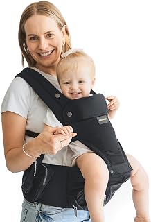 Momcozy Baby Carrier with Hip Seat, 2-in-1 Forward-Facing Carry for Long Walks, Detachable Hands-Free Infant Carrier 7-44lbs, All Seasons Toddler Carrier Fits Waist Sizes up to 45 Inches, Black