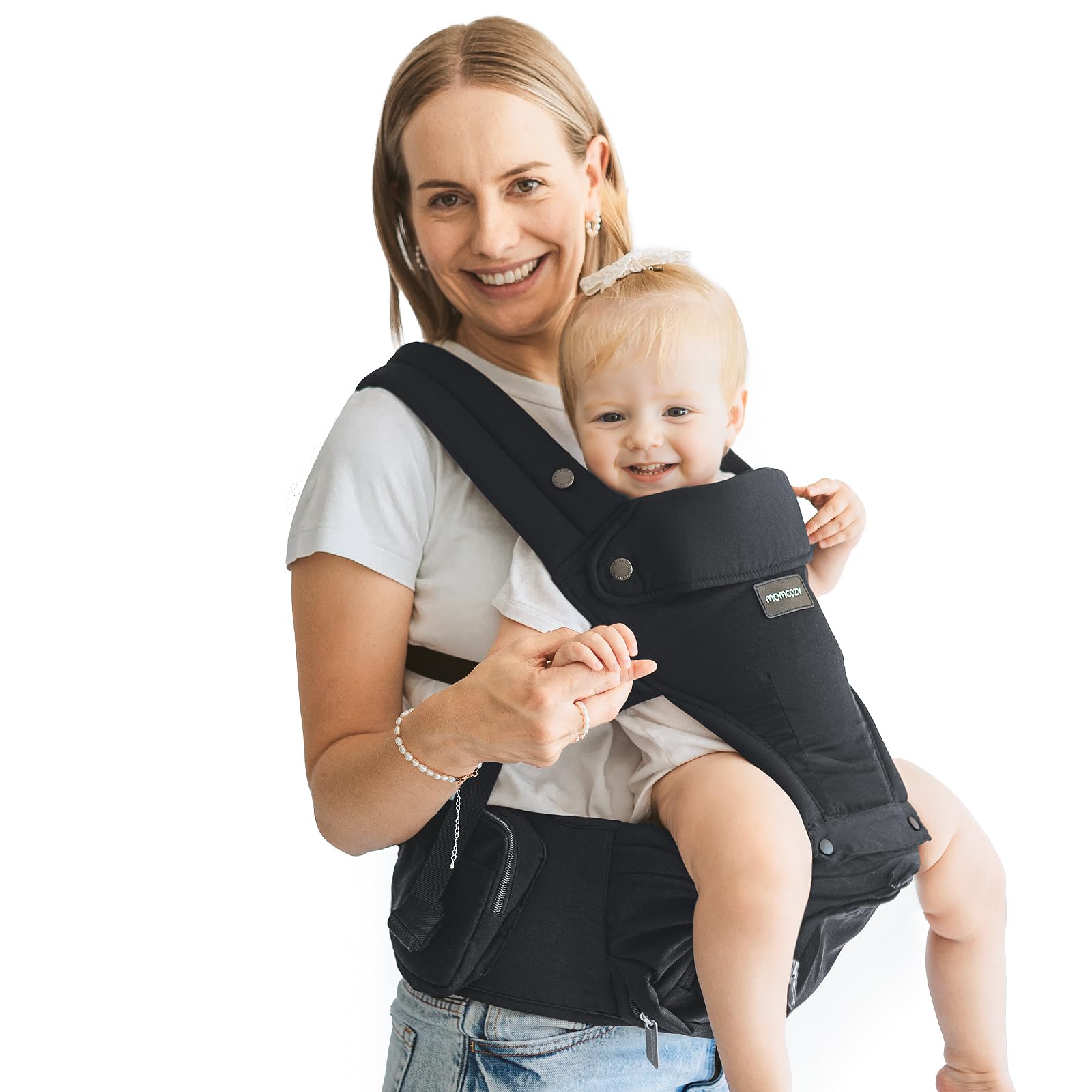 Momcozy Baby Carrier with Hip Seat, 2-in-1 Forward-Facing Carry for Long Walks, 