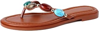 Jeweled Thong Flip Flops for Women Beach Flat Sandals