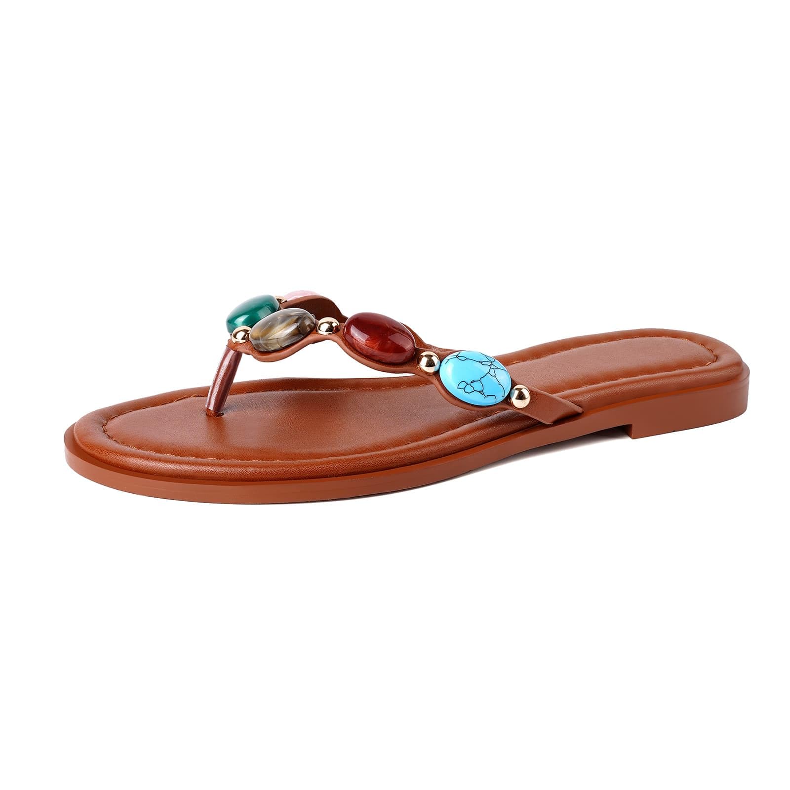 Jeweled Thong Flip Flops for Women Beach Flat Sandals