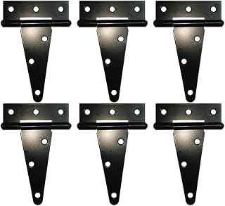 HLMOptimo Heavy Duty T Hinge Tee T Strap Shed Gate Barn Fence Door Hinge Wrought Rustproof Black (6 pcs, 4 inch)
