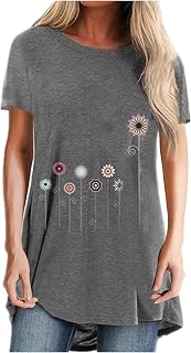 Blouses and Shirt Long Tops for Women Short Sleeve Loose Print Round Neck Latest Fashion Casual Basic Elegant Comfortable Undershirt Summer Tops Plus Size