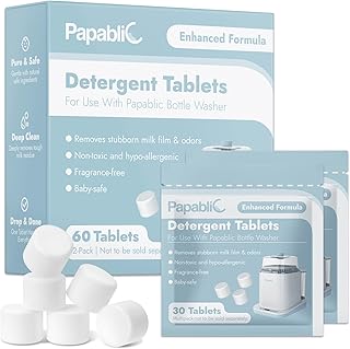 Papablic 60Pcs Official Detergent Soap Tablets for Baby Brezza, GROWNSY, Momcozy Bottle Washer Pro, Effective Cleaning Washing Block with Safe Highly Concentrated Formula