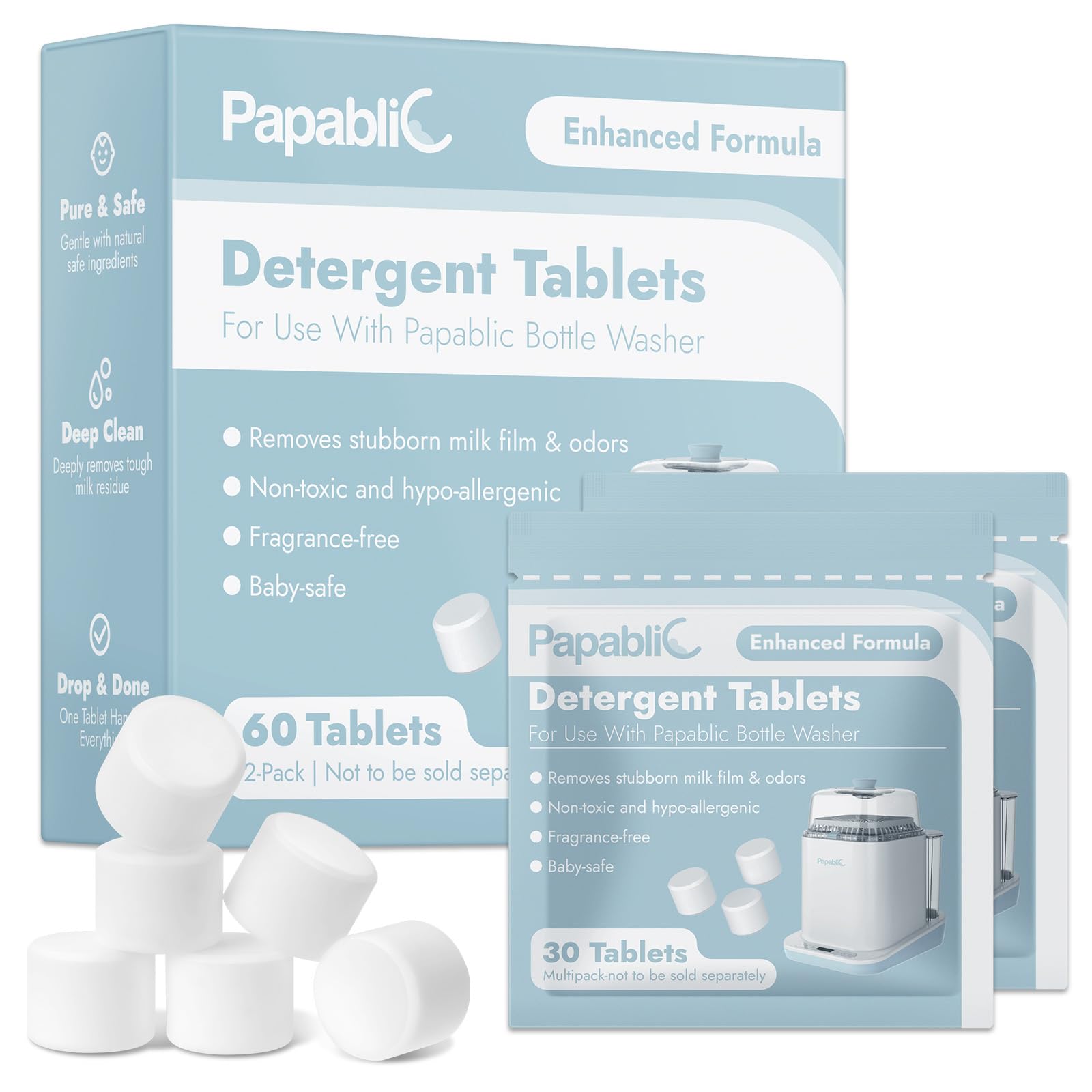 Papablic 60Pcs Official Detergent Soap Tablets for Baby Brezza, GROWNSY, Momcozy
