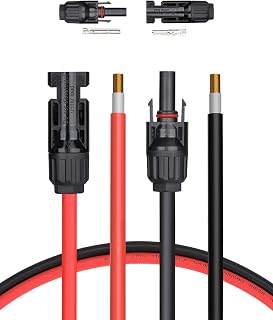 BougeRV 20 Feet 10AWG Solar Extension Cable with Female and Male Connector | with Extra Pair of Connectors Solar Panel Adaptor Kit Tool for RV, Van, Boat, Off-Grid Power System (20FT Red + 20FT Black)