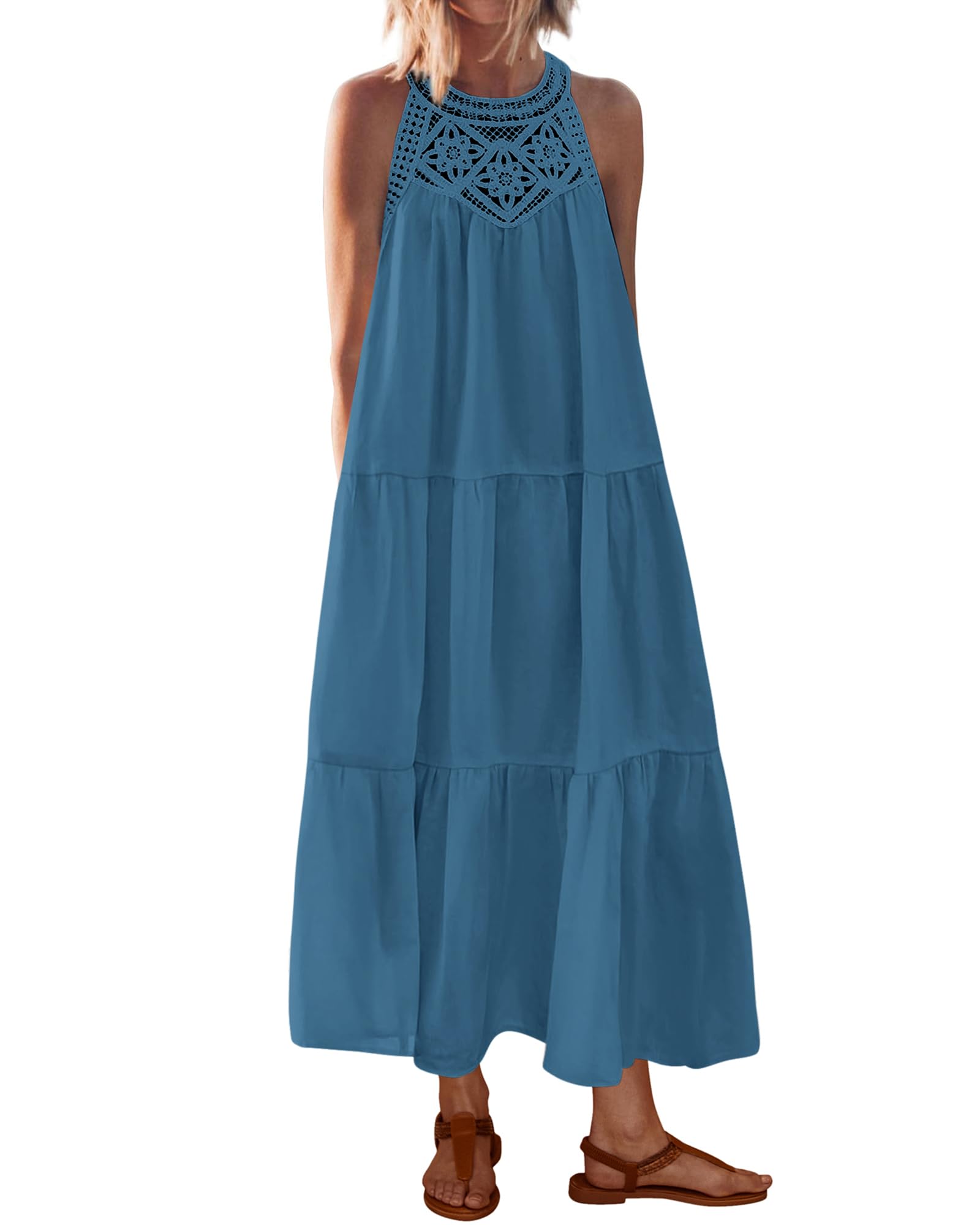 BTFBM Halter Dresses for Women Boho Maxi Sundresses