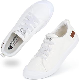 JENN ARDOR Mocasines y zapatillas de deporte para mujer Zapatos de otoño para mujer 2021 de lona informal de moda con punta redonda y parte superior baja, cómodos pisos para caminar zapatos de invierno, Blanco, 39 EU