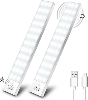 OUILA Magnetic LED Closet Light with Motion Sensor Natural White 5000K 36 LEDs 4 Modes Adhesive LED Light USB Rechargeable 1000mAh Light for Kitchen, Wardrobe, Stairs, Hallway, Garage-2 Pieces