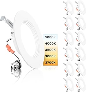 Ensenior 5/6 Inch LED Recessed Can Lights, 5CCT, 9W, 1000LM, 12 Pack | Retrofit Baffle Trim, 5%-100% Dimmable, 2700K-5000K Selectable CCT, Damp&IC Rated, ETL&FCC Certified, Quick E26 Install