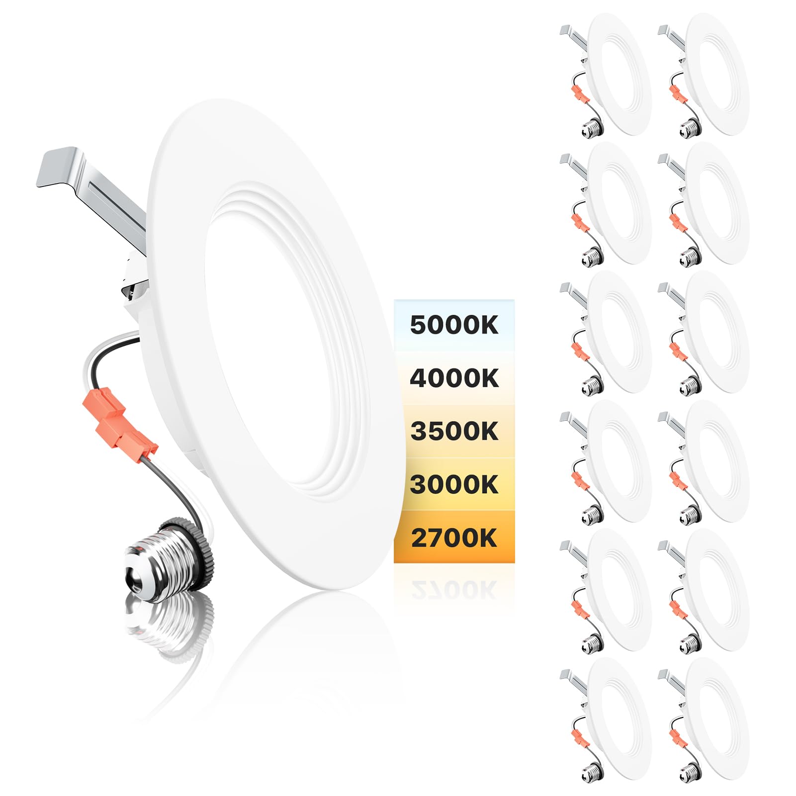 Ensenior 5/6 Inch LED Recessed Can Lights, 5CCT, 9W, 1000LM, 12 Pack | Retrofit 