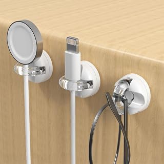2 Pcs 2 in 1 Portable Magnetic Cable Clips 360 Degree Rotation Self Adhesive Power Cord Organizer Home Office Car Cable Organizer (White)