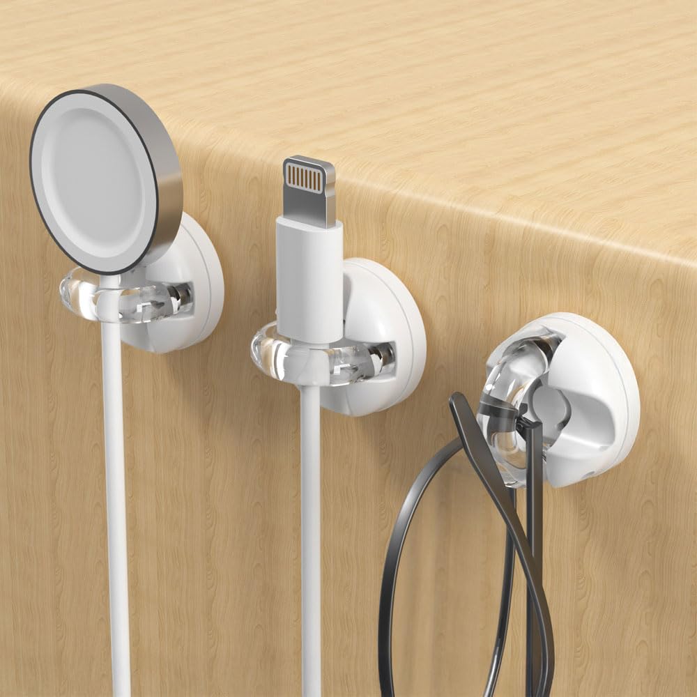 2 Pcs 2 in 1 Portable Magnetic Cable Clips 360 Degree Rotation Self Adhesive Pow