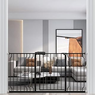 WAOWAO Baby Gate 57.48-62.60inch Extra Wide Pressure Mounted 58 59 60 61 62 Inches Walk Through Swing Auto Close Safety Black Metal Toddler Kids Child Dog Pet Puppy Cat for Stairs, Doorways, Kitchen