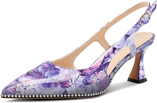 NobleOnly Women's Closed Toe Pointed Toe Medium Kitten Heel Slingback Pumps Buckle Closure Dress Casual Slip-on Shoes 6.5 CM Heels