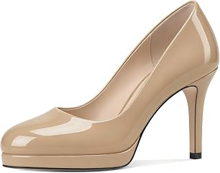 Mettesally Zapatos de tacón alto con plataforma para mujer, sin cordones, a la moda, para uso diario, oficina, 3.5 pulgadas