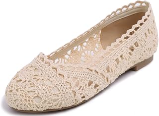 Feversole Round Toe Crochet Ballet Crochet Flats Women's Comfy Breathable Shoes
