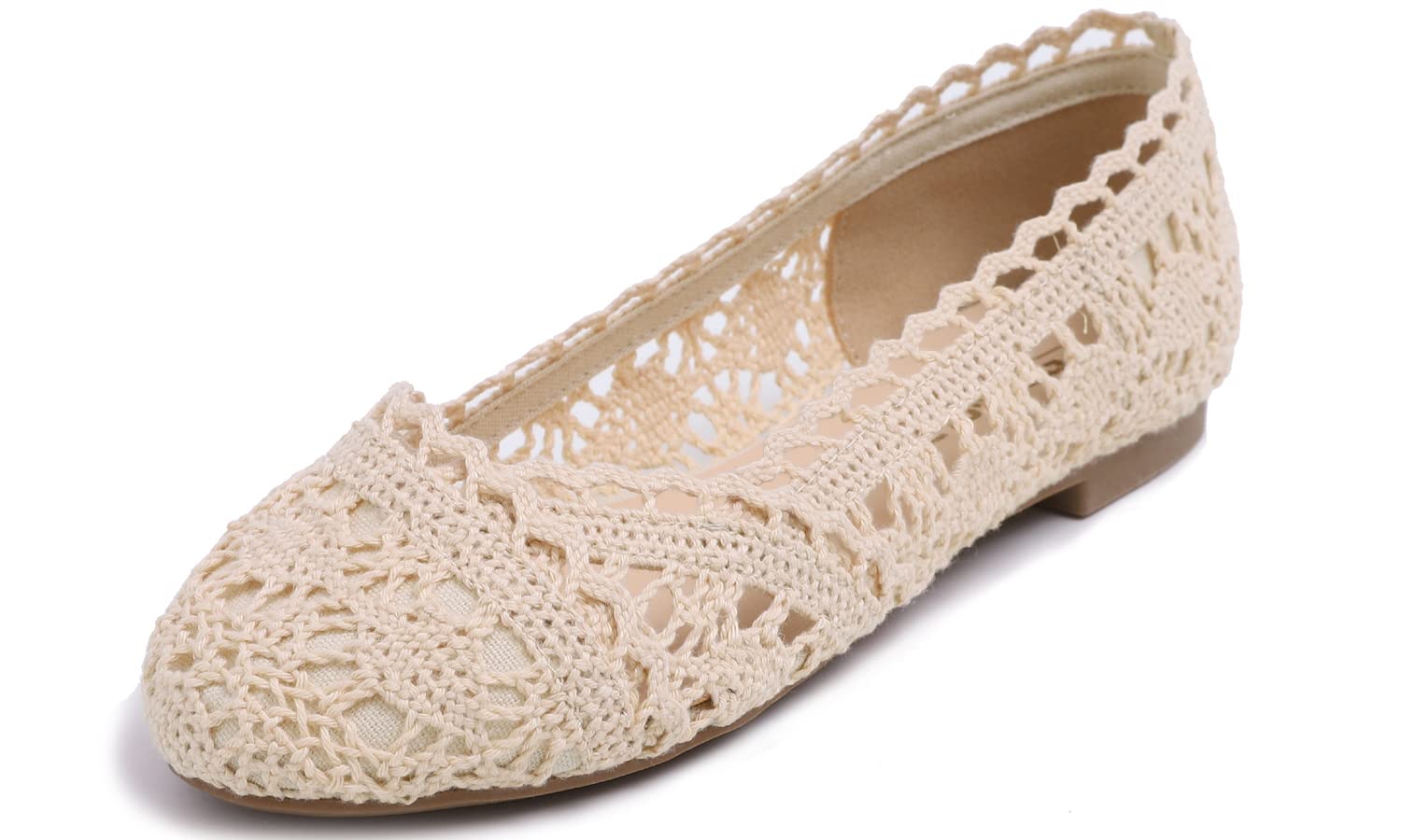 Feversole Round Toe Crochet Ballet Crochet Flats Women's Comfy Breathable Shoes