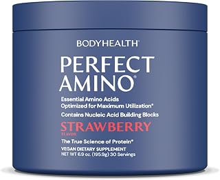 BodyHealth PerfectAmino Powder - BCAA and EAA Powder for Pre and Post Workout - Amino Acid Energy Drink for Men and Women to Support Lean Muscle and Recovery - Strawberry - 30 Servings